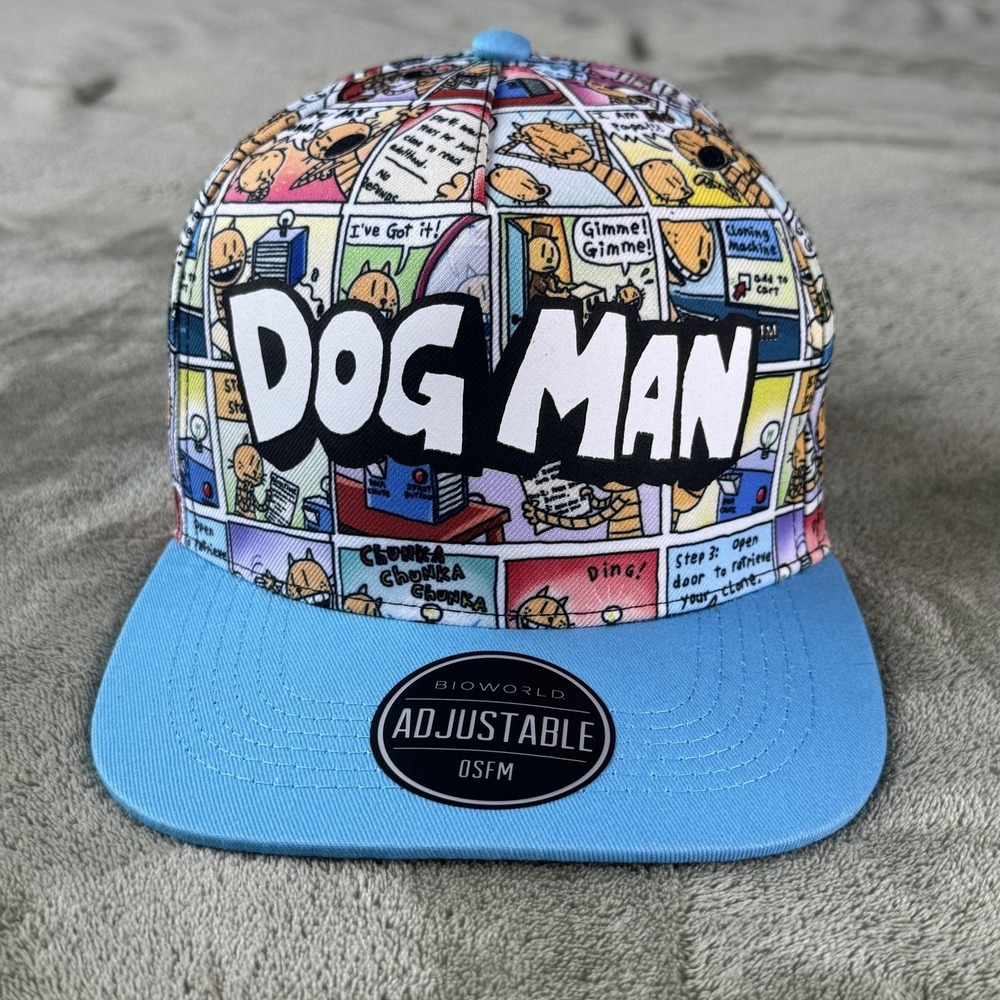 Bioworld Dog Man Hat Cap Snap Back Youth One Size Bump Cap Comic Panels Blue